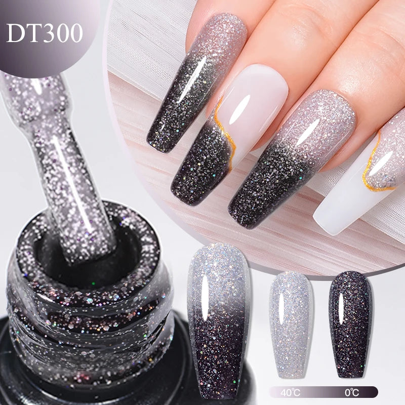 MEET ACROSS 7ml 36Colors Glitter Thermal Gel Nail Polish 3 Colors Changing Soak Off Gel Winter Semi Permanant Nail Art Varnish