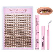Eyelash Extension Kit DIY Brown Lash Clusters Cosplay Natural Individual Lashes Kit Strong Hold with Lash Bond & Seal Tweezers