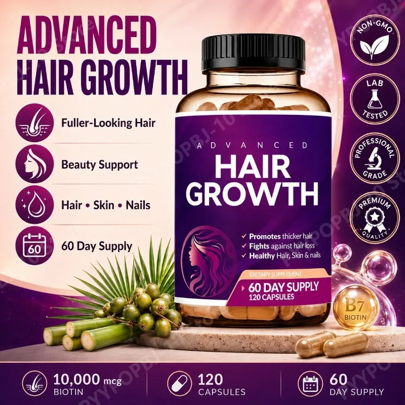 Hair Growth Vitamins for Women Biotin 10000 Mcg Collagen Saw Palmetto Naturally Regrow Skin Nails 60 Day Supply