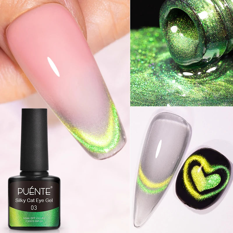 7.5ML Green Crystal Cat Magnetic Gel Nail Polish Shiny Green Glitter Cat Eye Gel For Manicure Soak Off UV Nail Art Varnish