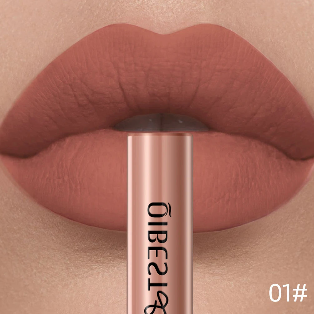QIBEST Sexy Lipgloss Lasting Velvet Matte Lip Gloss Liquid Lipstick Makeup Women Beauty Nonstick Cup Waterproof Red Lipstick