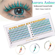 New Dual Sided Colorful Shiny Comic Spire Eyelash Extension Tinsel Anime Premade Fans Feather Shape Lashes For Christmas Cosplay