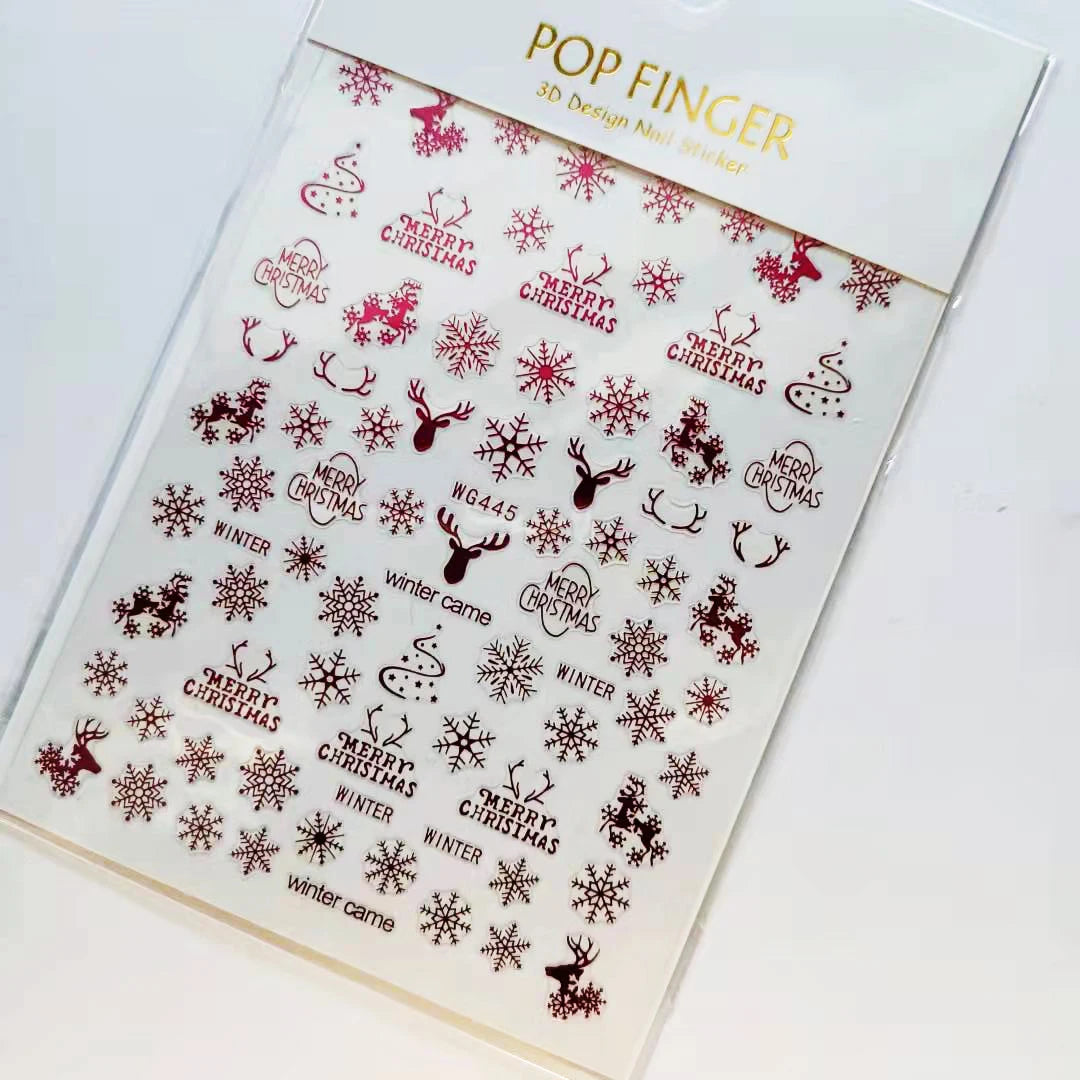 Sliver Bronzing 3D Christmas Nail Art Decoration Sticker Sparkly White Colorful Glitter Geometry Snowflake Winter Slider Foil