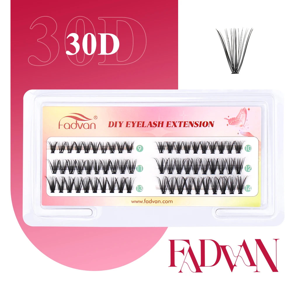 Fadvan 60P/80P DIY Eyelash Extension Kit Individual Lashes Cluster D Curl Mix Lash Clusters with Bond and Seal Lash Extensions