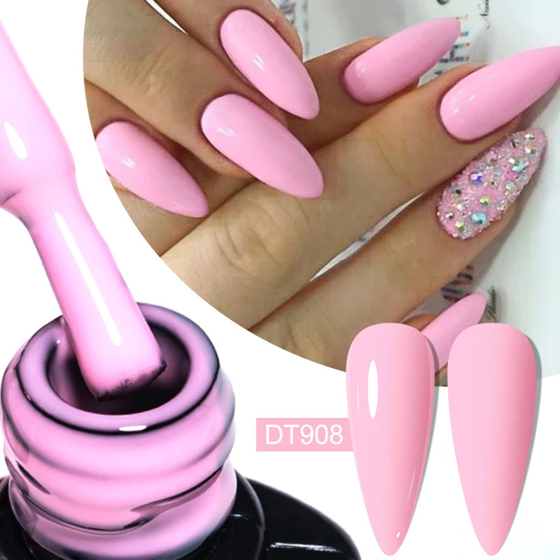 MEET ACROSS 7ml Pink Glitter Rubber Base Nail Gel Polish Sparkling Gold Foil DIY Nail Art Painting Gel Long Lasting Varnish