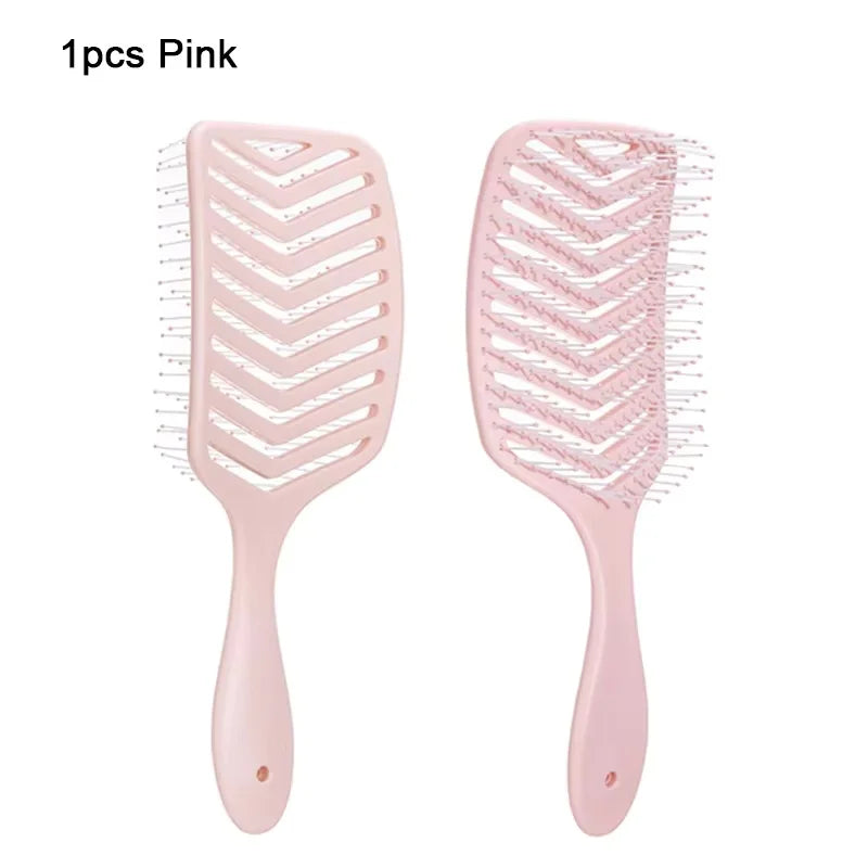 1PCS V-Shape Detangling Hair Brush with Hollow Nylon Bristles Wide Teeth Portable Soft Anti-Static Styling Tool for Curly Hair