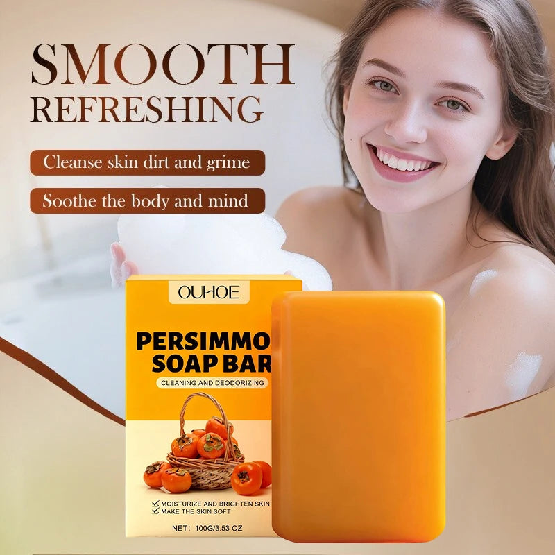 Persimmon Fruity Aroma Honey Bath Soap Bar,Reduce Mature Skin Elderly Odor,Face Body Gentle Cleansing Refreshing Moisturizing