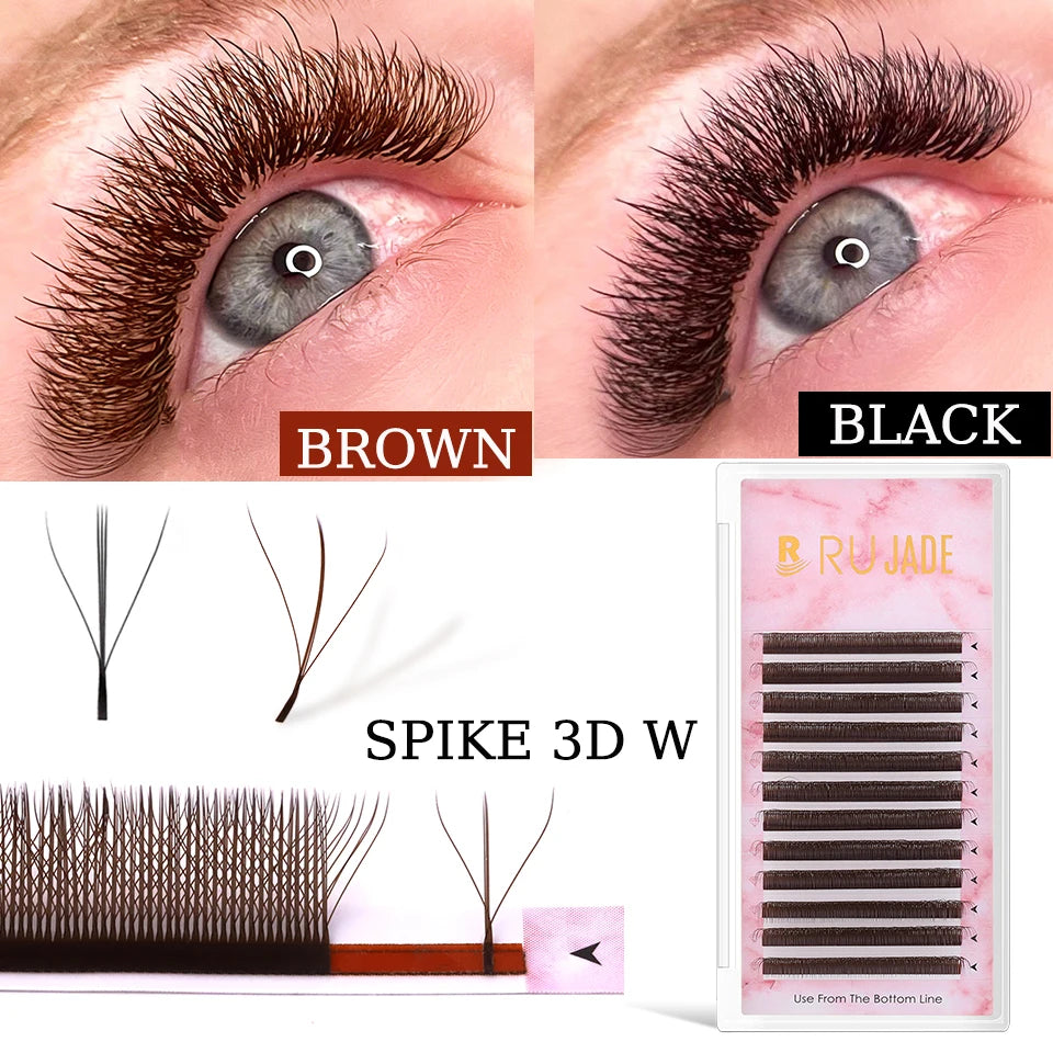 Black/Brown 3DW Lash Premade Fairy Volume Fans Lash Clover Bloom Eyelash Extension Wispy Spike Lash Three-Core Triple Tip Cilios