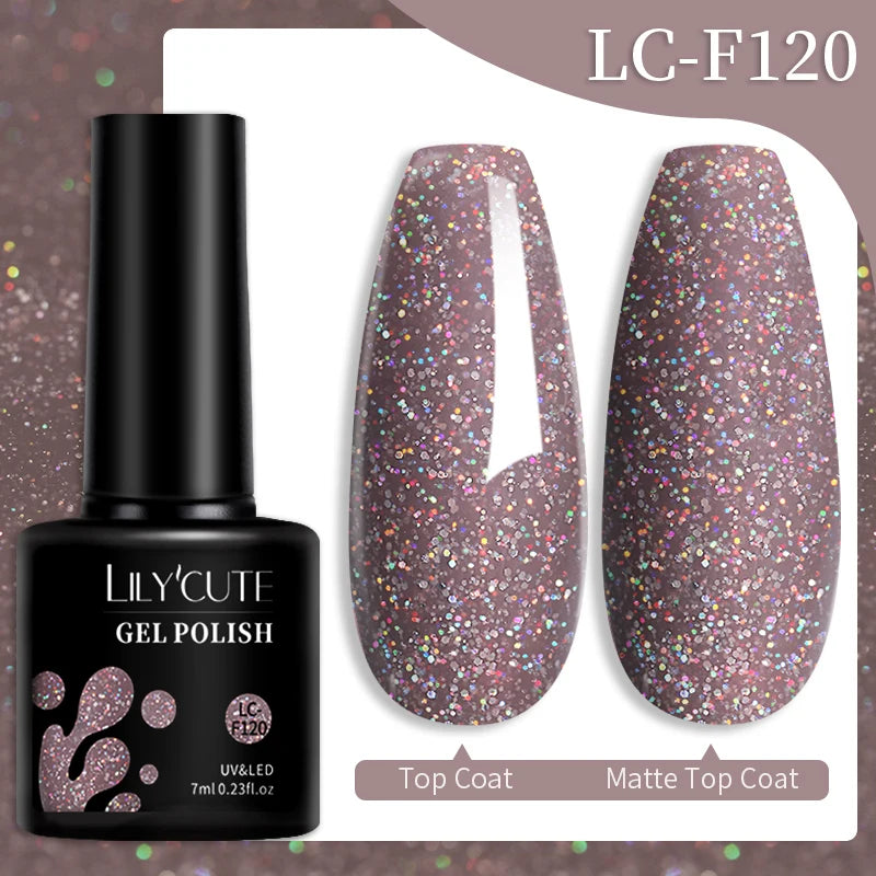 LILYCUTE 7ml Champagne Rose Gold Glitter Gel Nail Polish Colorful Sparking Long Lasting Manicure Soak Off Nails Art Gel Varnish