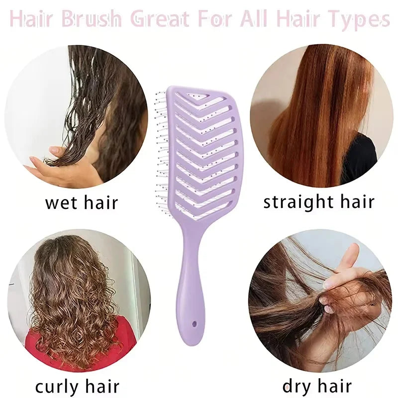 1PCS V-Shape Detangling Hair Brush with Hollow Nylon Bristles Wide Teeth Portable Soft Anti-Static Styling Tool for Curly Hair