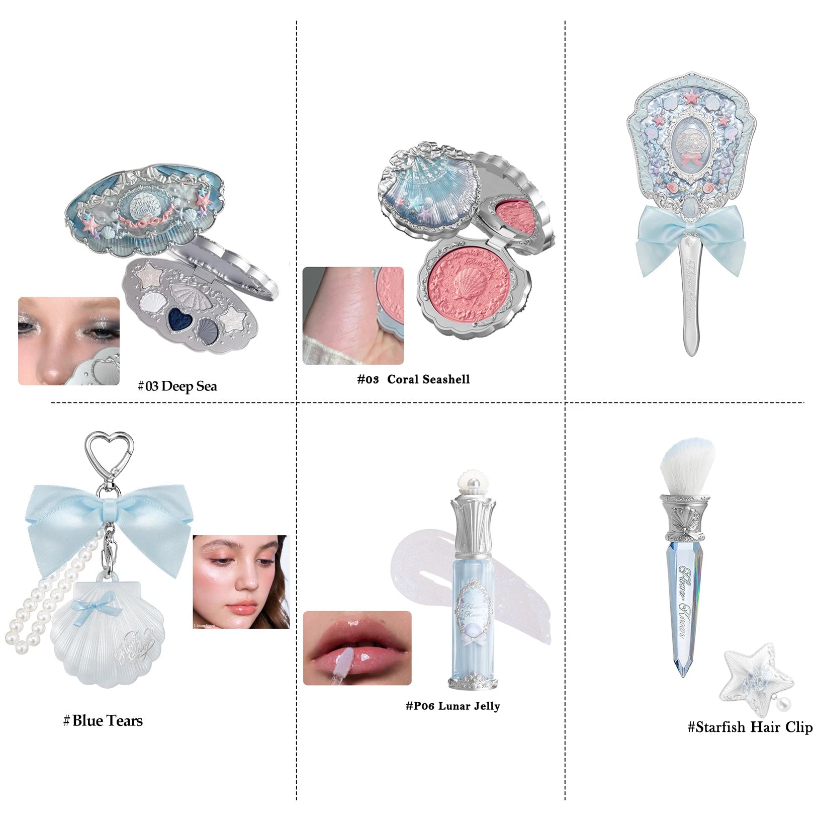 Flower Knows Mermaid Glow Makeup Set Eyeshadow Lip Gloss Blush Pearl Shell Series New Arrival Fantasy Look Gift for Girls