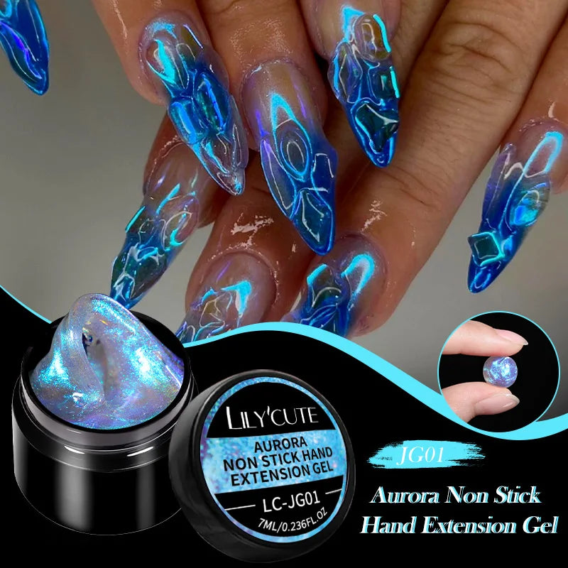 LILYCUTE 7ml Auroras Non Stick Hand Solid Extension Gel Nail Polish 3D Carving Flower Soak Off Nail Art Acrylic Hard Gel Varnish