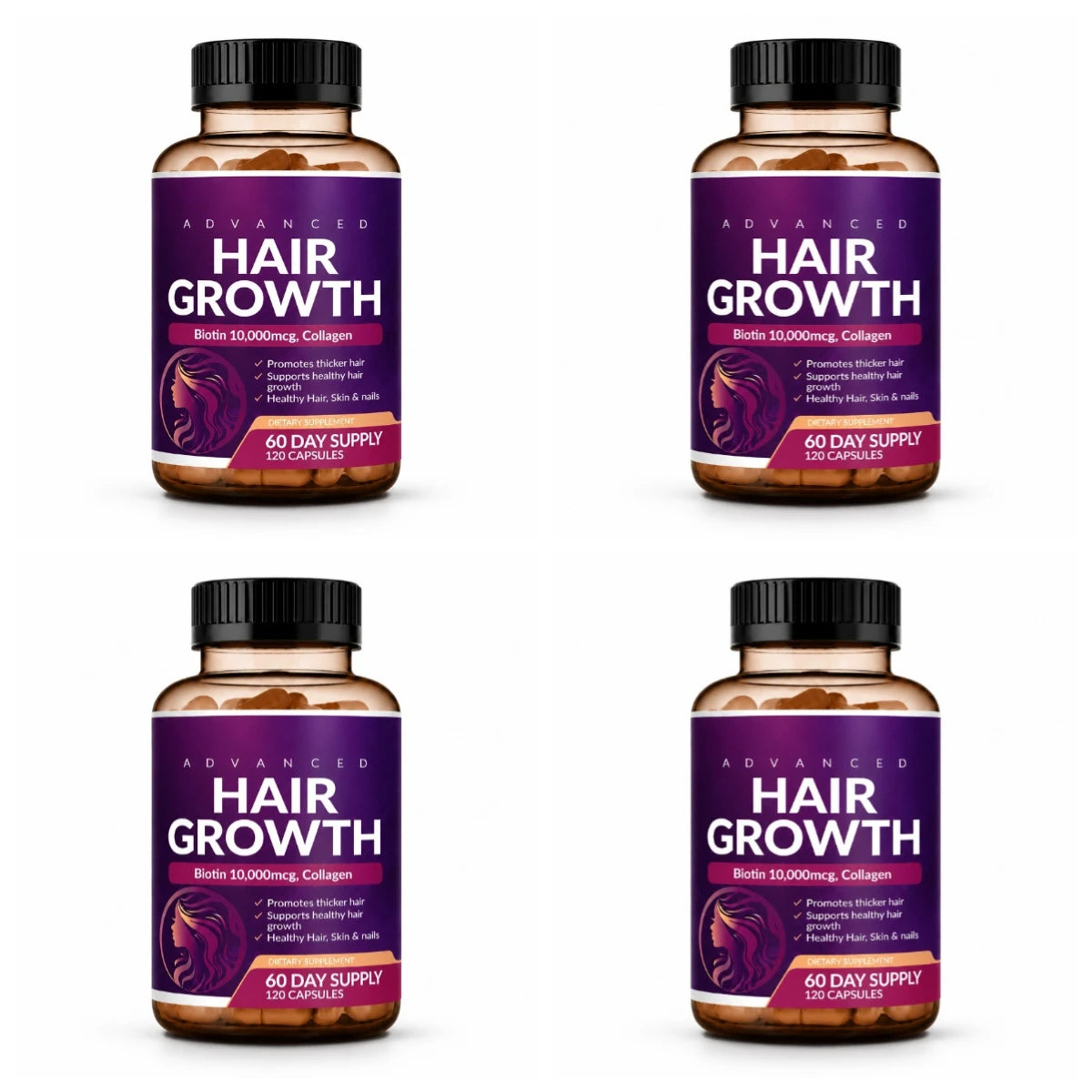 Hair Skin Nails Wellness Capsules Biotin 10000mcg Collagen MSM Herbal Blend Vitamin Blend Daily Support Women Men 120 Capsules