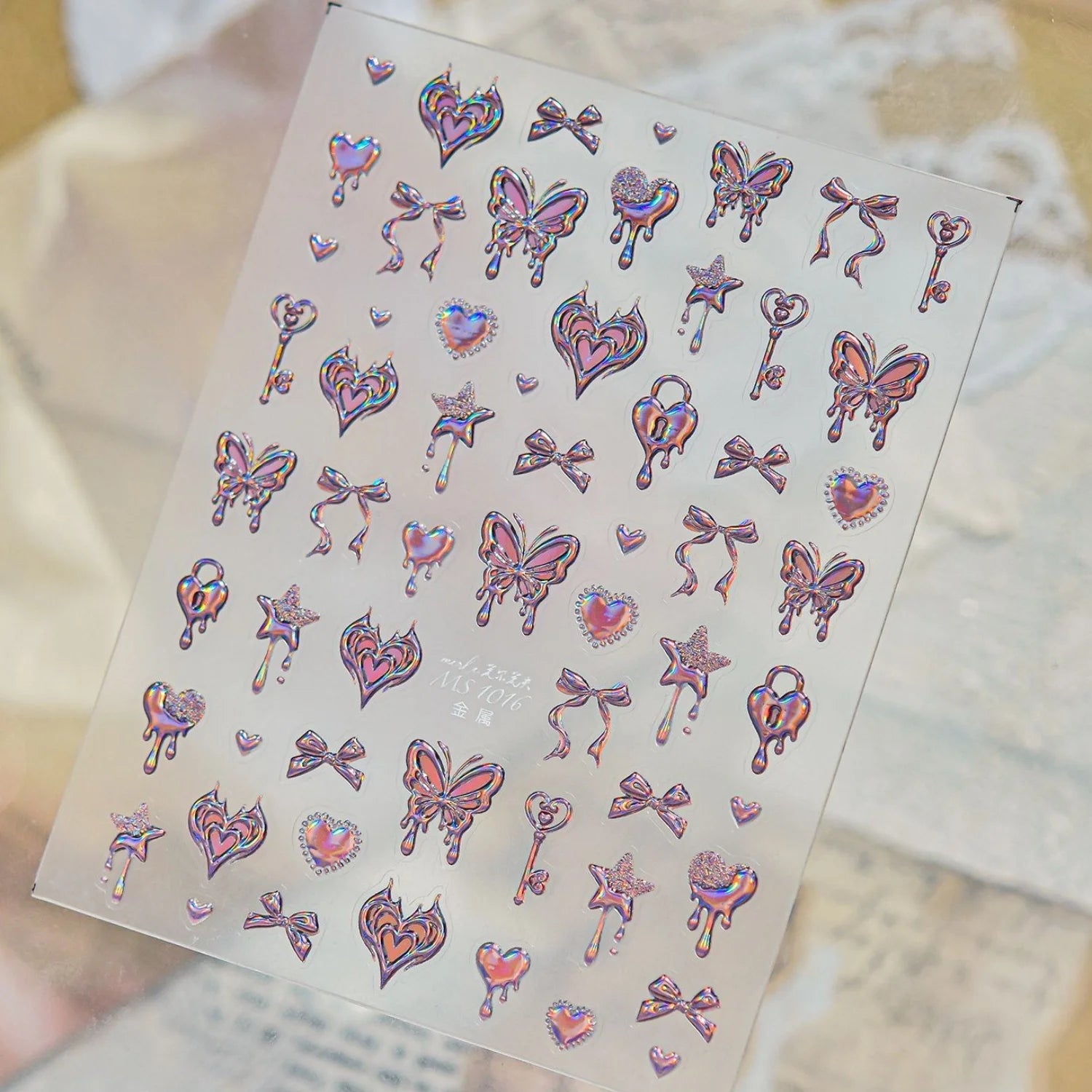 Light Blue 5D Nail Art Stickers Cartoon Cat Cherry Apple Clock Starfish Shell Blossom Decal Self Adhesive Sweet Fresh Manicure