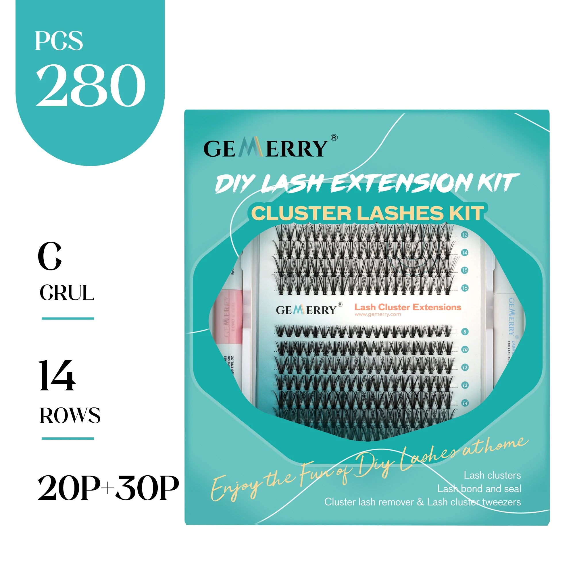 Gemerry 40P/50P DIY Lashes Extension Kit With 280 PCS False Lash Clusters Lash Bond And Seal Lash Glue Remover And Lash Tweezers