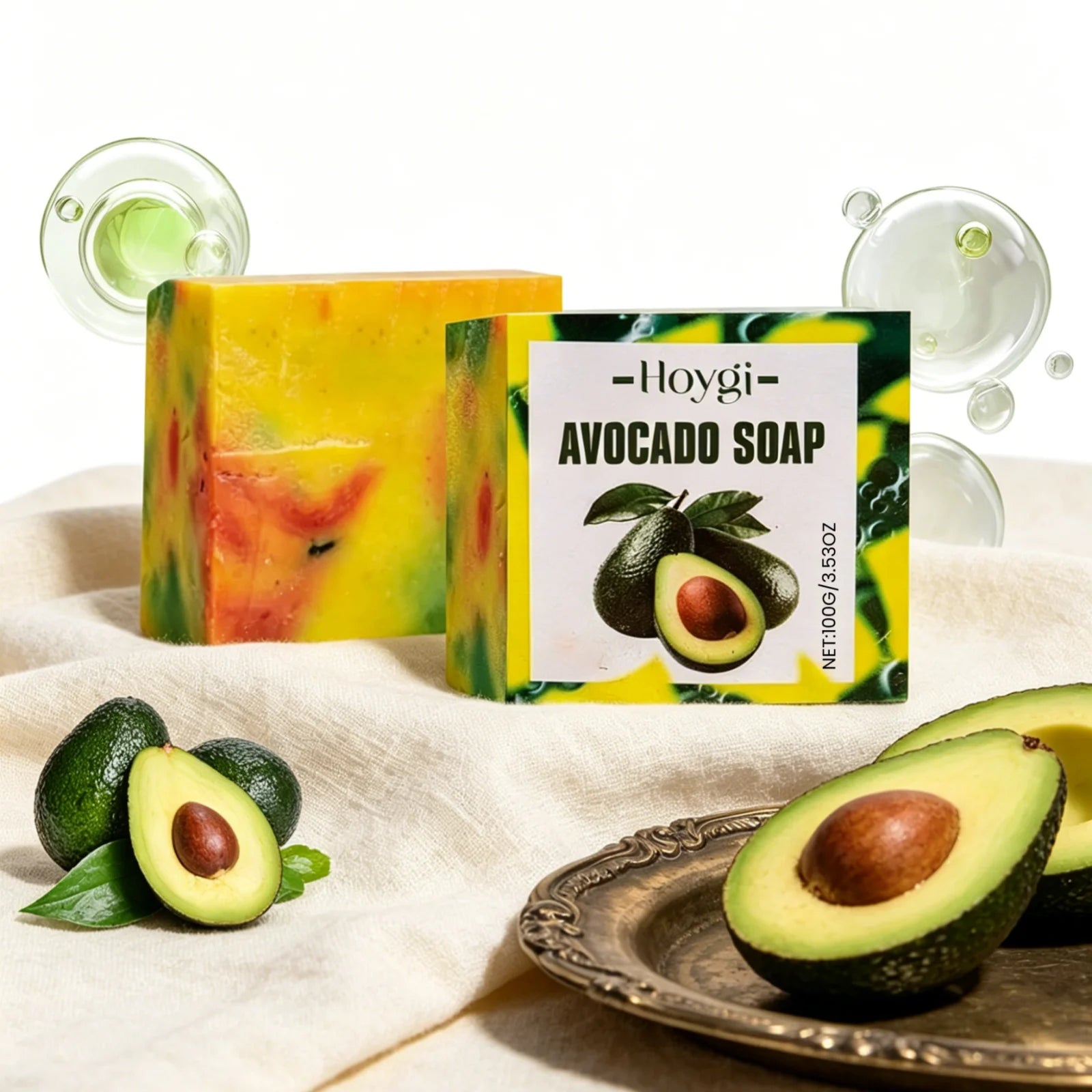 Hoygi Avocado Soap Even Skin Tone Brightening Skin Nourishing Moisture Lock Softening Skin Repairing Natural Handmade Soap 100g