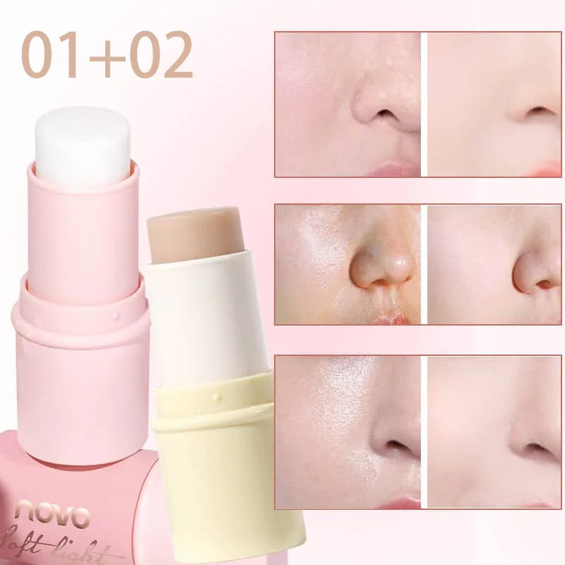 Hydrating Invisible Pore Base Makeup Stick, Moisturizing Oil-control Primer Makeup Cream, Lip balm,Brighten Modifying Skin Color