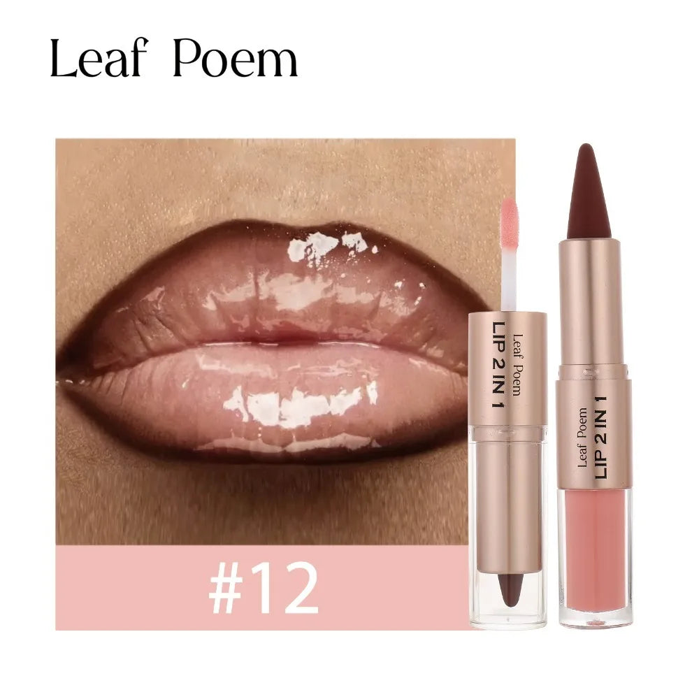 Pink Brown Tapered Lip Liner Contour Pencil Double Head Mirror Plumping Lip Glaze Crystal Lip Gloss Sexy Red Lips Tint Makeup