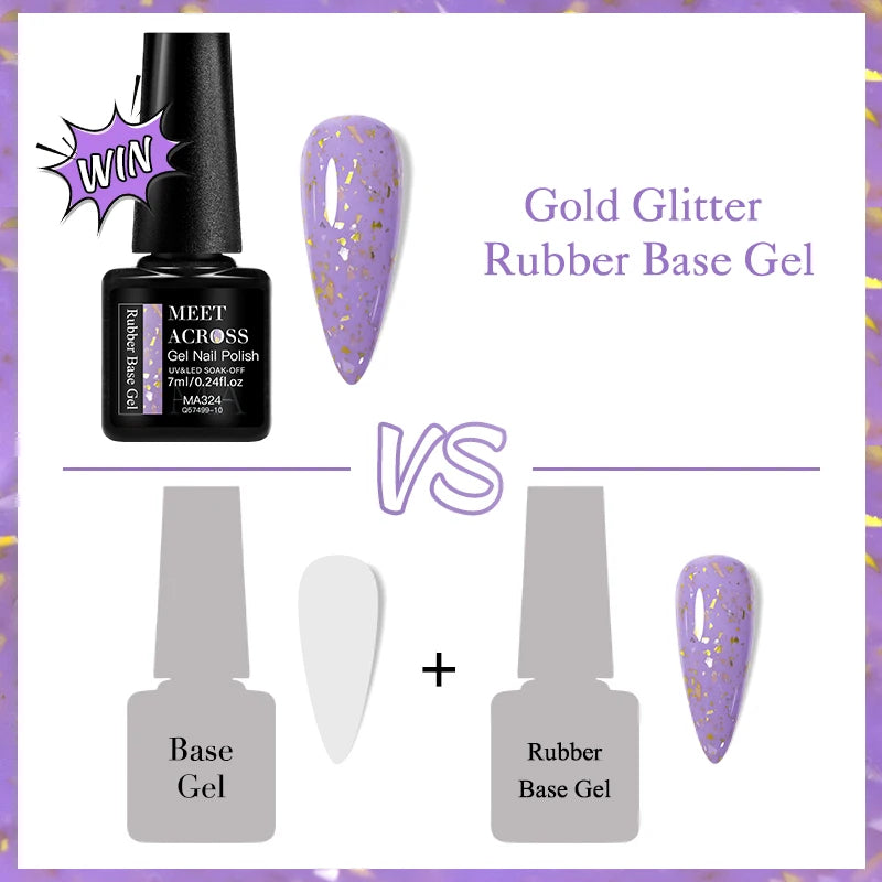 MEET ACROSS 7ml Pink Glitter Rubber Base Nail Gel Polish Sparkling Gold Foil DIY Nail Art Painting Gel Long Lasting Varnish