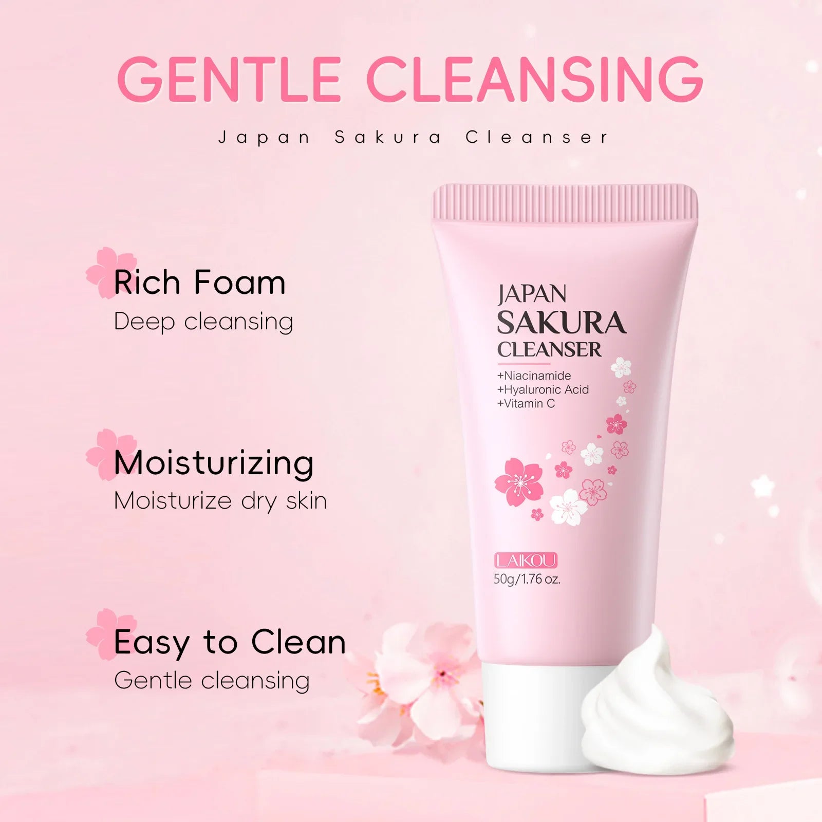 LAIKOU Facial Foaming Face Cleanser Facial Scrub Cleansing Acne Oil Control Blackhead Remover Shrink Pores Skin Care 50g