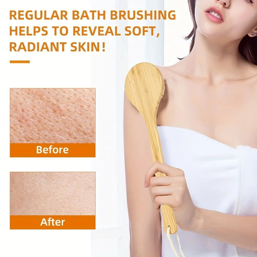 Shower Brush with Soft and Stiff Bristles, Long Handle Back Scrubber Body Exfoliator for Wet or Dry Brushing