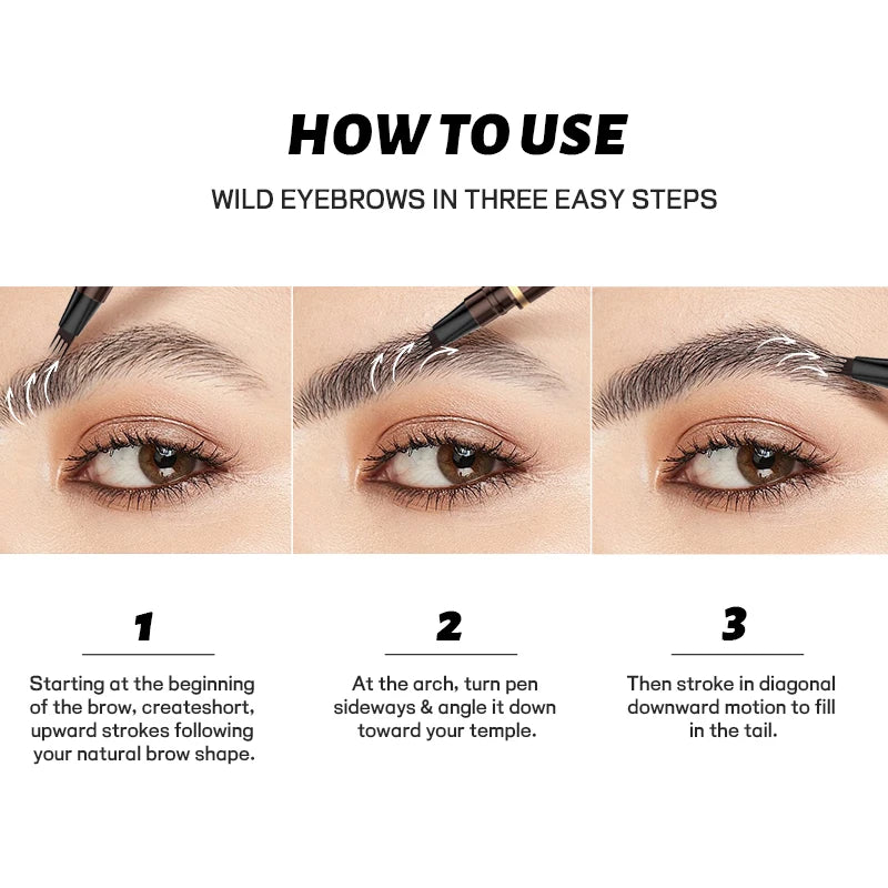 Liquid four-pronged eyebrow pencil, extremely fine, long-lasting, waterproof, sweatproof, high color intensity, perfect gift