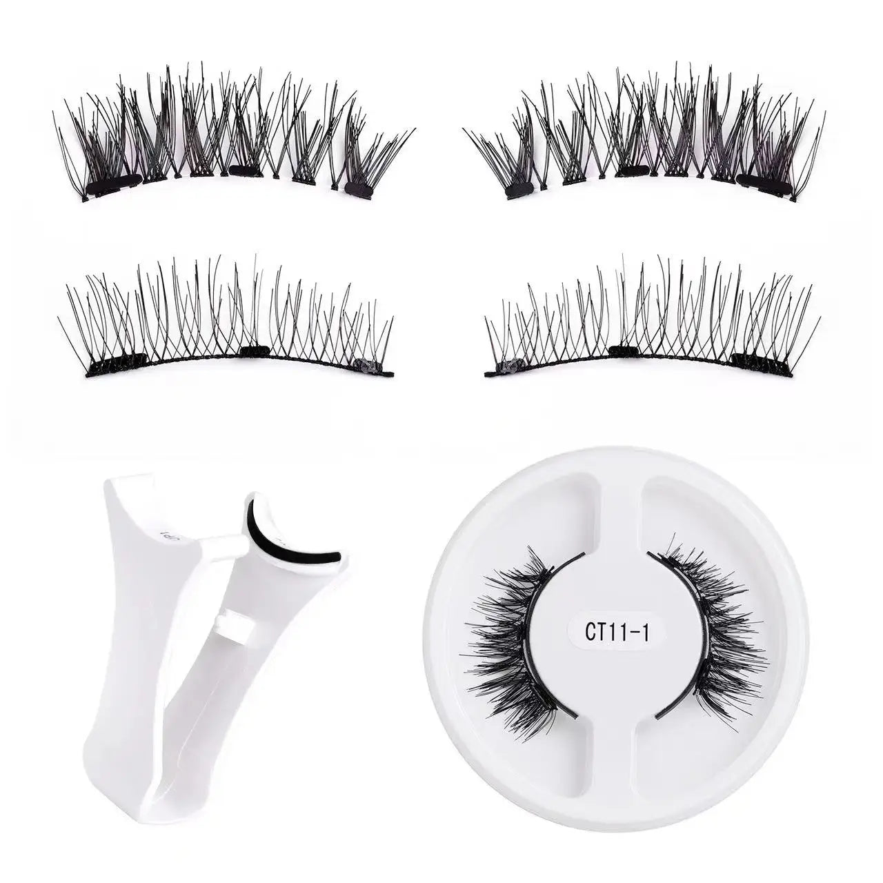 New 1 Pair Magnetic Eyelashes Handmade 3D Fluffy Faux Mink Lashes Reusable Natural False Eyelashes Magnetic Tweezers Makeup Set
