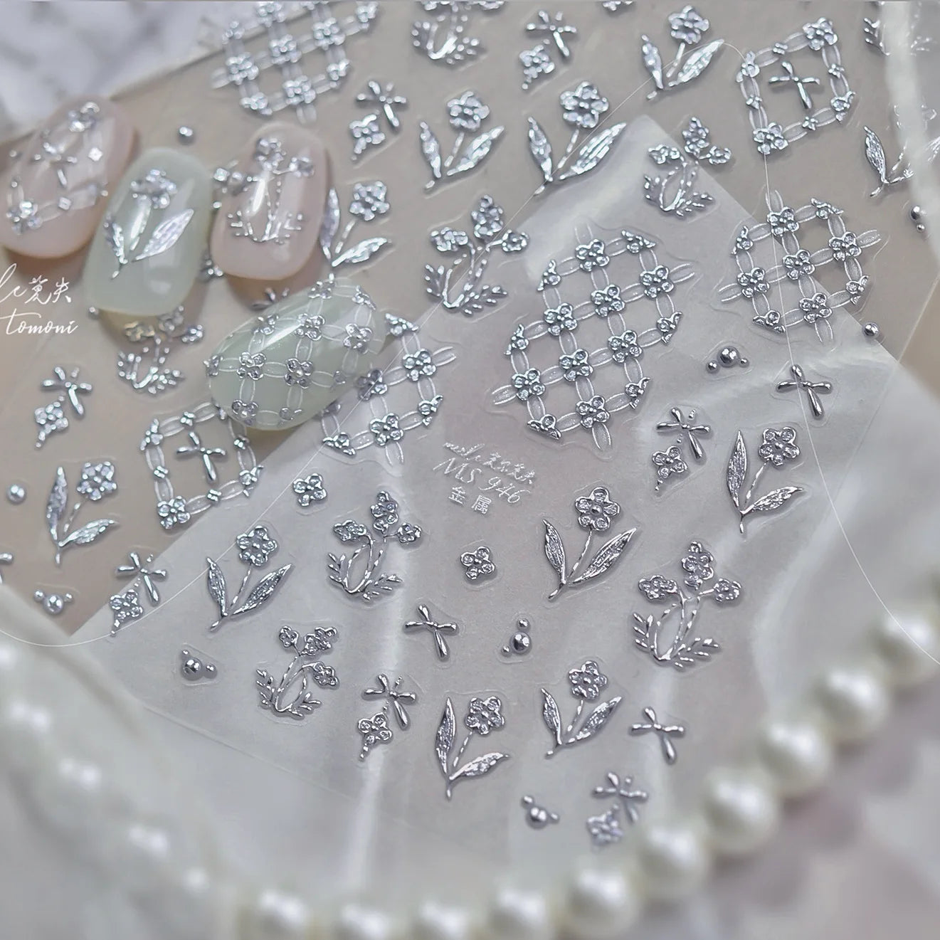Fashion Silver Metallic Texture Nail Stickers 5D Embossed Stars Bow Love heart Cat Wings  Nail Art Stickers DIY nail decoration
