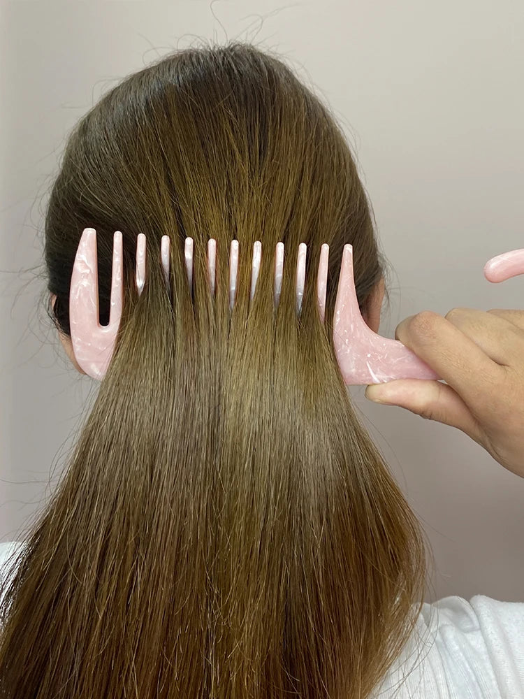 Cute Pink Hair Comb Marble Big Wide Tooth Comb Simple Texture Hairdressing Hairbrush Female Anti-static Detangler Brush Set