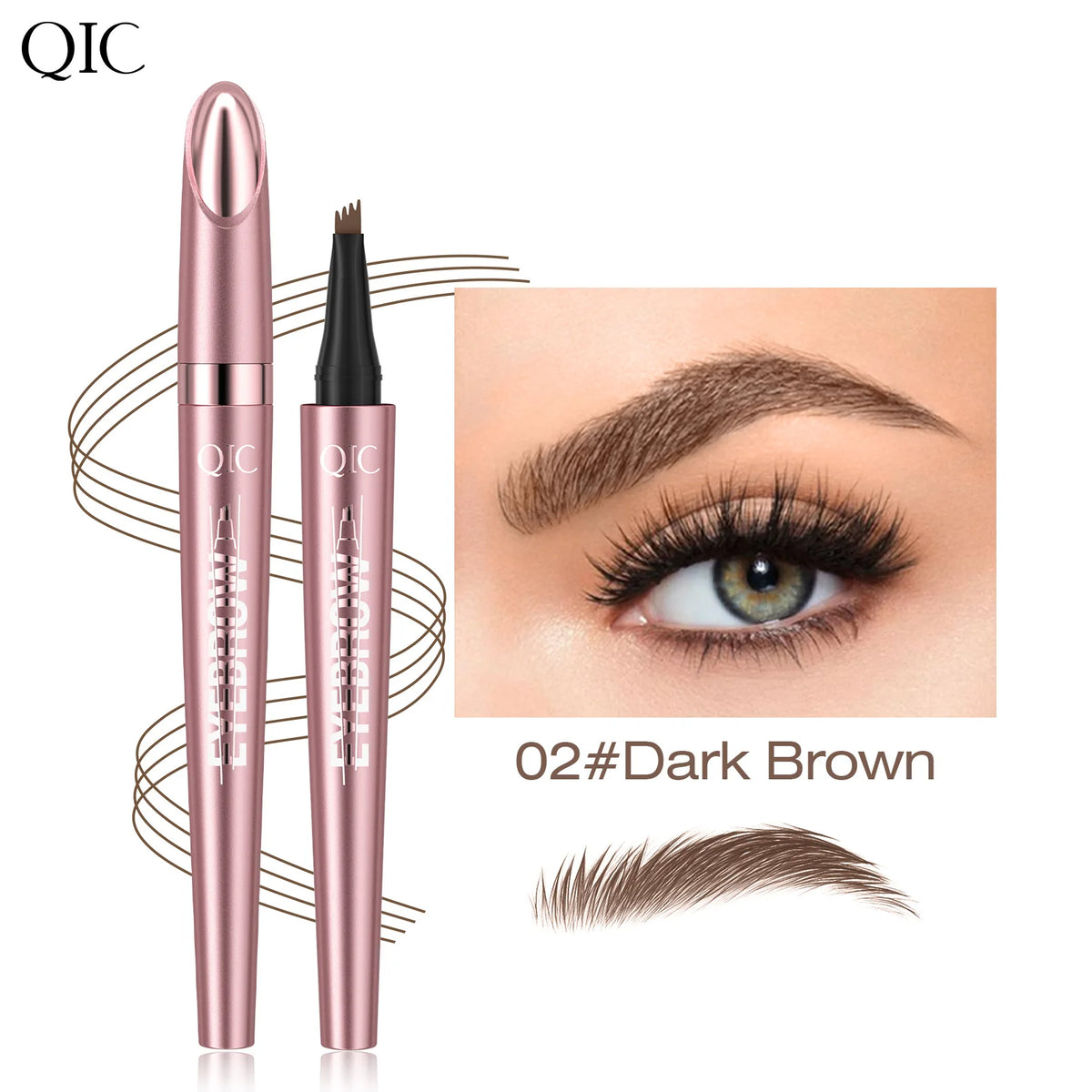 QIC Waterproof Microblading Eyebrow Pen - 4 Split Head, Natural Look Brow Makeup in 6 Colors for All Skin Types