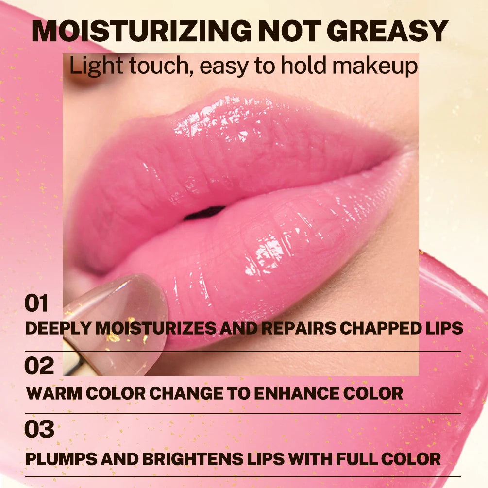 QIBEST Glitter Lip Blam Color Changing Lipstick Transferproof Lasting Non-Sticky Lipstick Moisturizing Shine Lip Stain Cosmetics