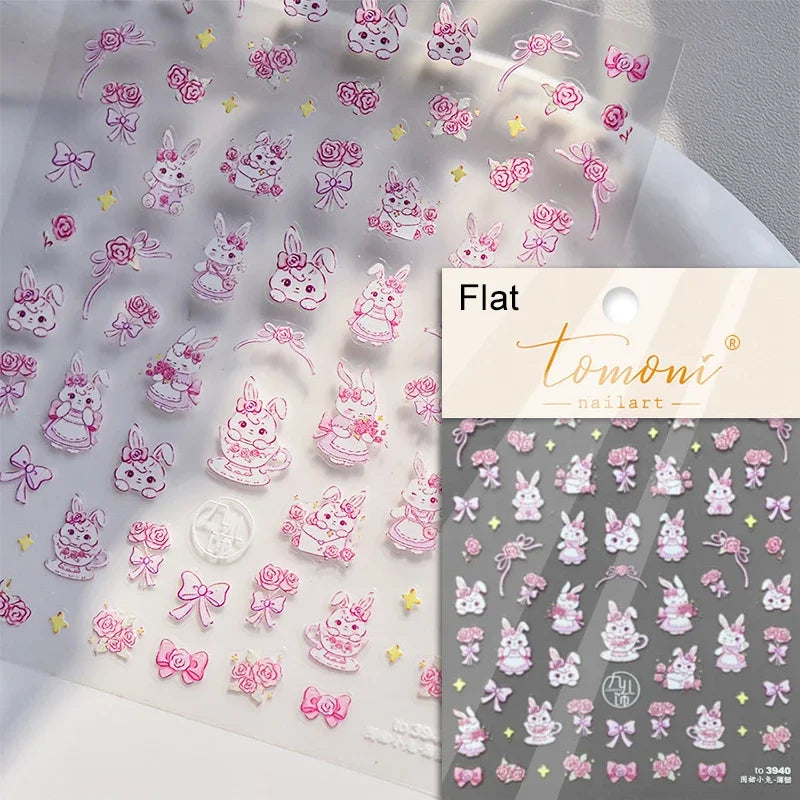 1 pc 5D sunflower nail stickers rose daisy cherry blossom self-adhesive nail art stickers oil painting style decorative sticker