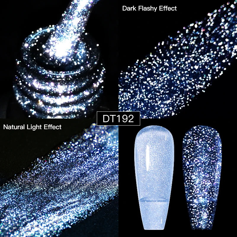 MEET ACROSS 7ml Reflective Glitter Gel Nail Polish Pink Green Purple Sparkling Soak Off UV Gel Polish for Manicure DIY Nail Art