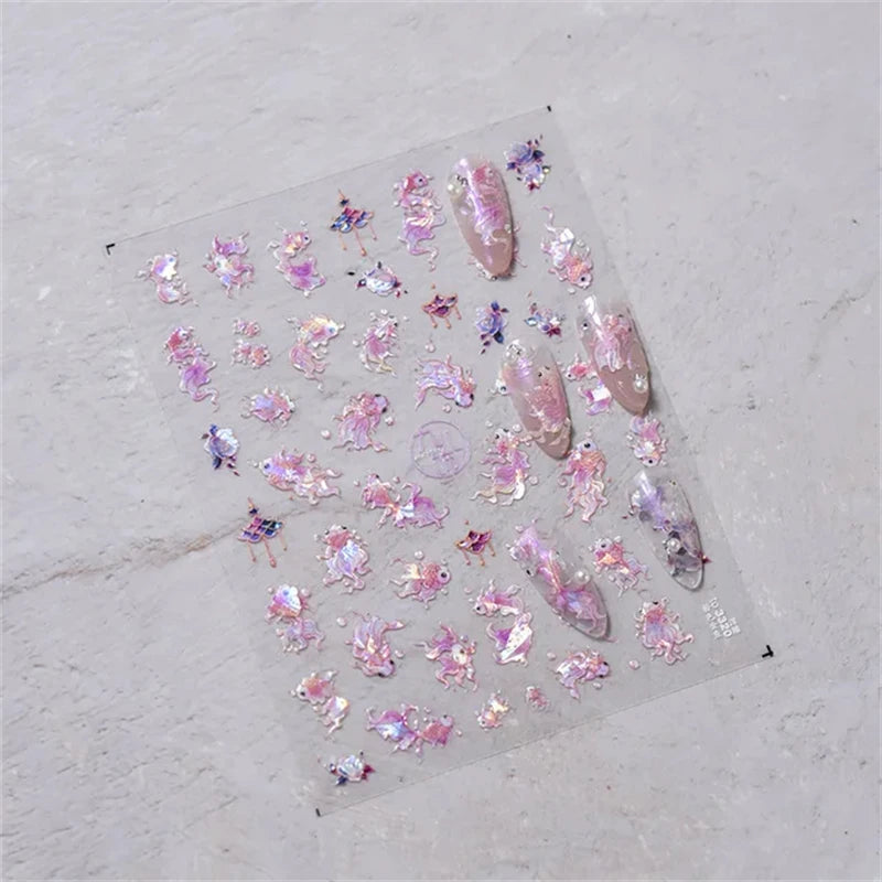 1Pcs Lovely Cat Green Potted Plant Flowers Nail Stickers 5D Reliefs Self Adhesive Nail Art Stickers Manicure Decorations Decals