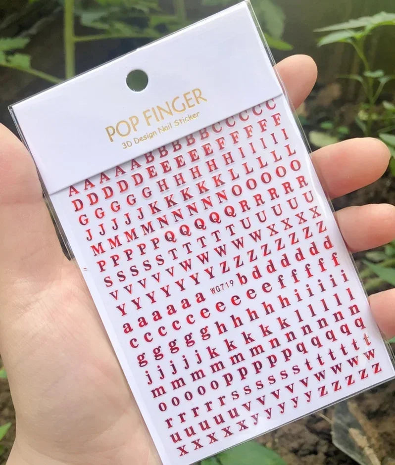 Numbers Decals Roman 26 English Alphabet 3D Self-adhesive Nail Art Decal Sticker Word Small Letter Nail Tattoos Decal Stickers
