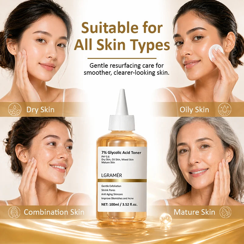 7% Glycolic Acid Exfoliating Toner,Exfoliating Facial Toner,Pore Minimizing Toner,Smooth Skin, Even Tone,Hydrating Formula 100ml