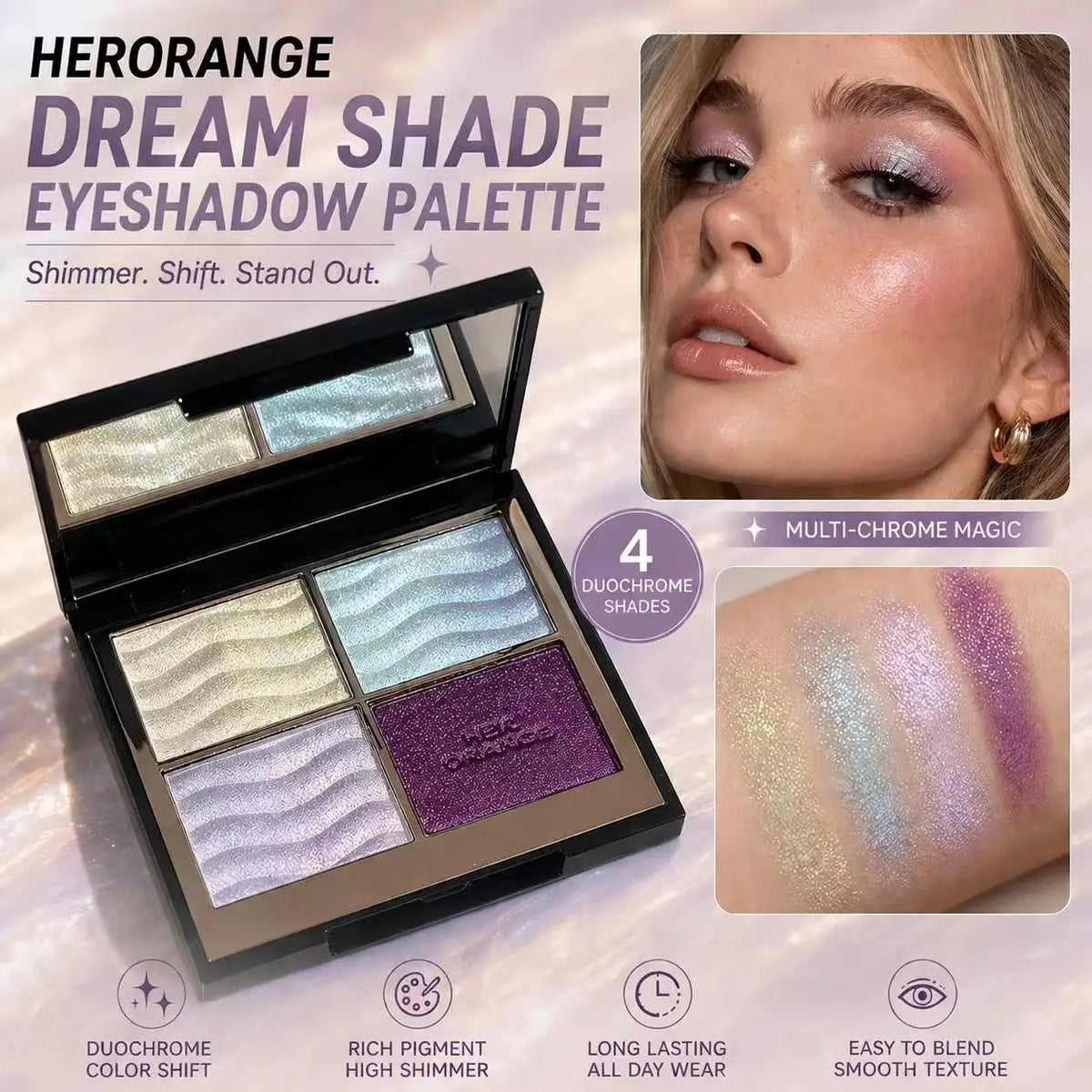 Herorange Eyeshadow Palette Color Block Design Smooth Texture Bright Glitter Beginner Friendly for Multiple Occasions
