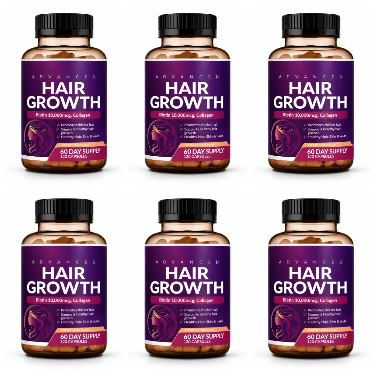 Hair Skin Nails Wellness Capsules Biotin 10000mcg Collagen MSM Herbal Blend Vitamin Blend Daily Support Women Men 120 Capsules