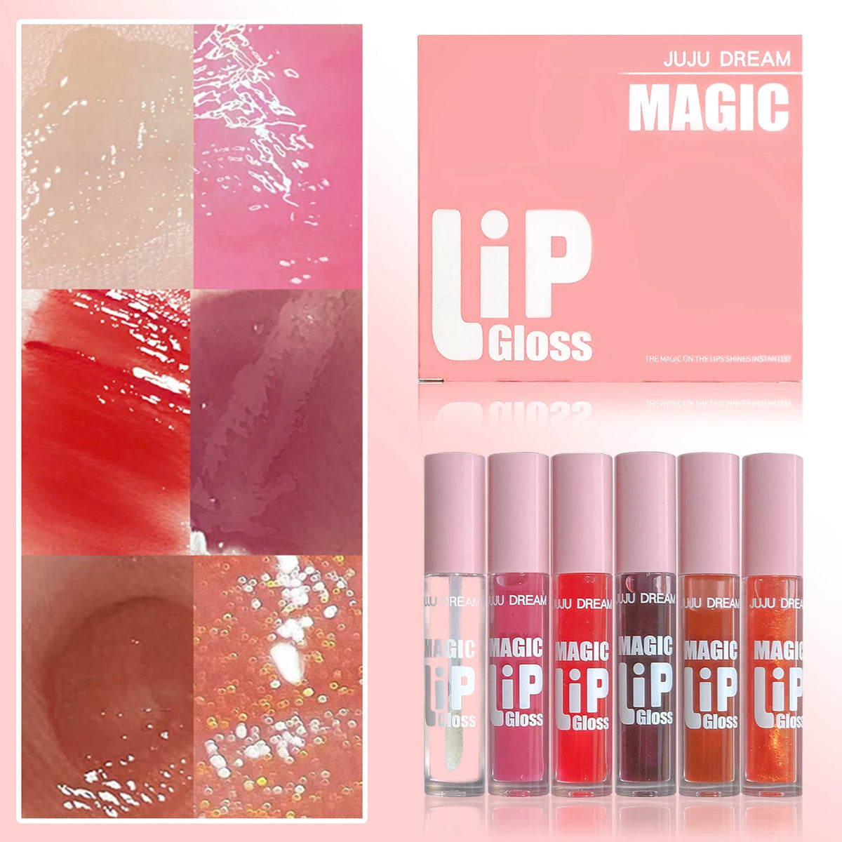 6 pcs Fine Sparkling Lip Gloss Set - Easy to Color, Non-Stick, Non-Fading, Moisturizing & Shiny Lip Gloss Set, a Gift for Ladies