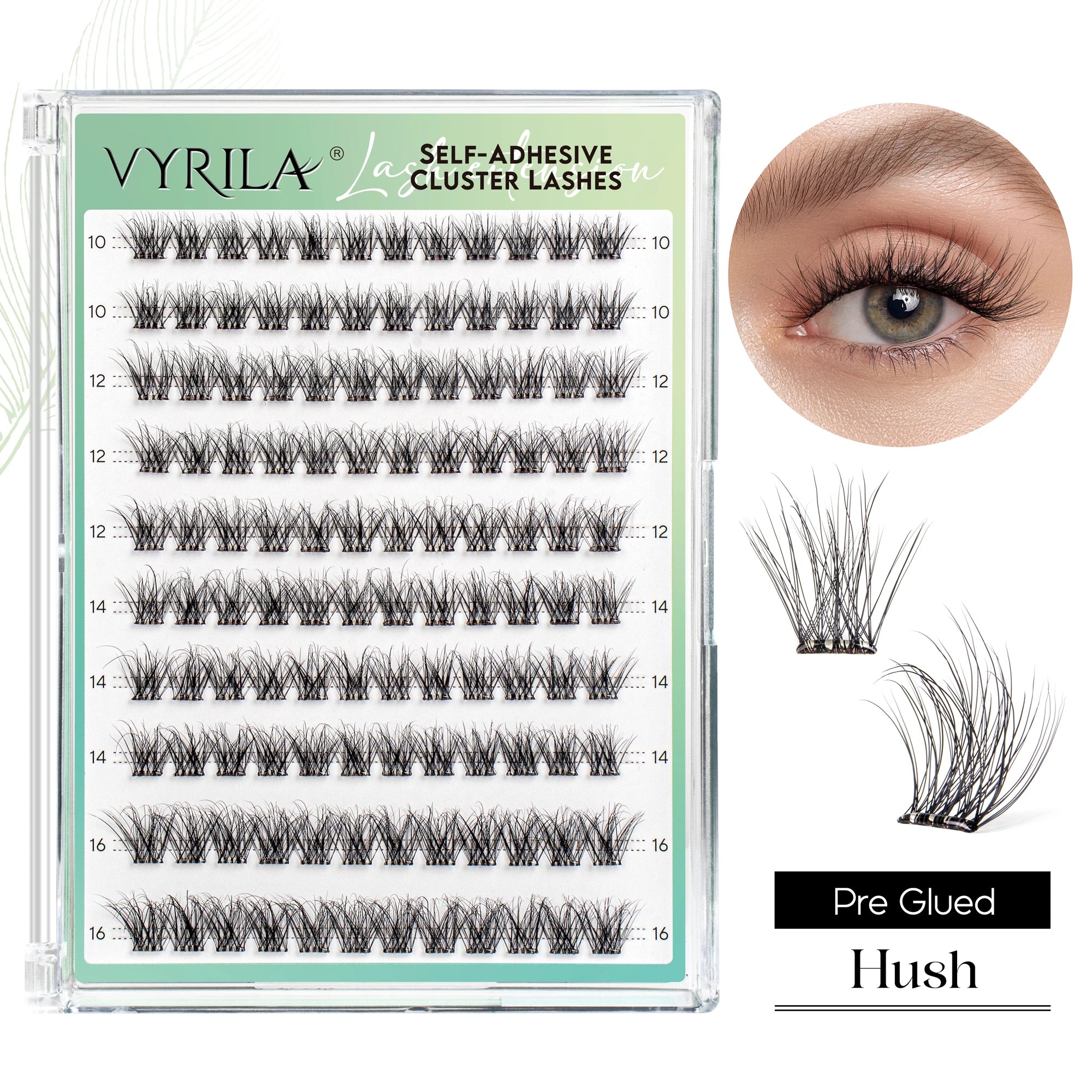 VYRILA Self Adhesive Eyelashes No Glue Needed Lashes 10‑16mm Pre Glued Cluster Lashes D Curl Soft Natural Press on Lashes