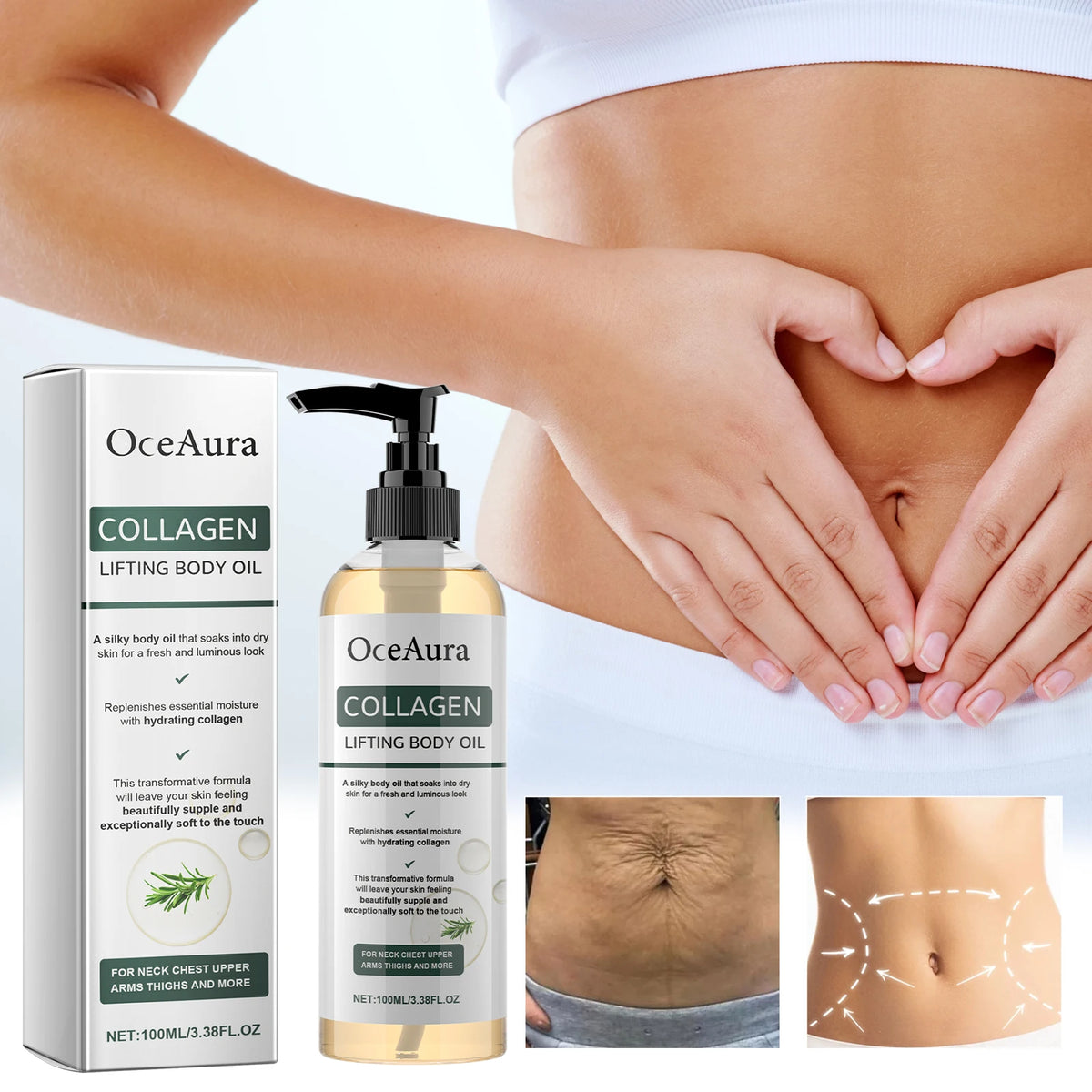 OceAura Collagen Body Oil Moisturizing and Moisturizing Whole Body Massage Essential Oil for Dry Skin Moisturizer Hydrating