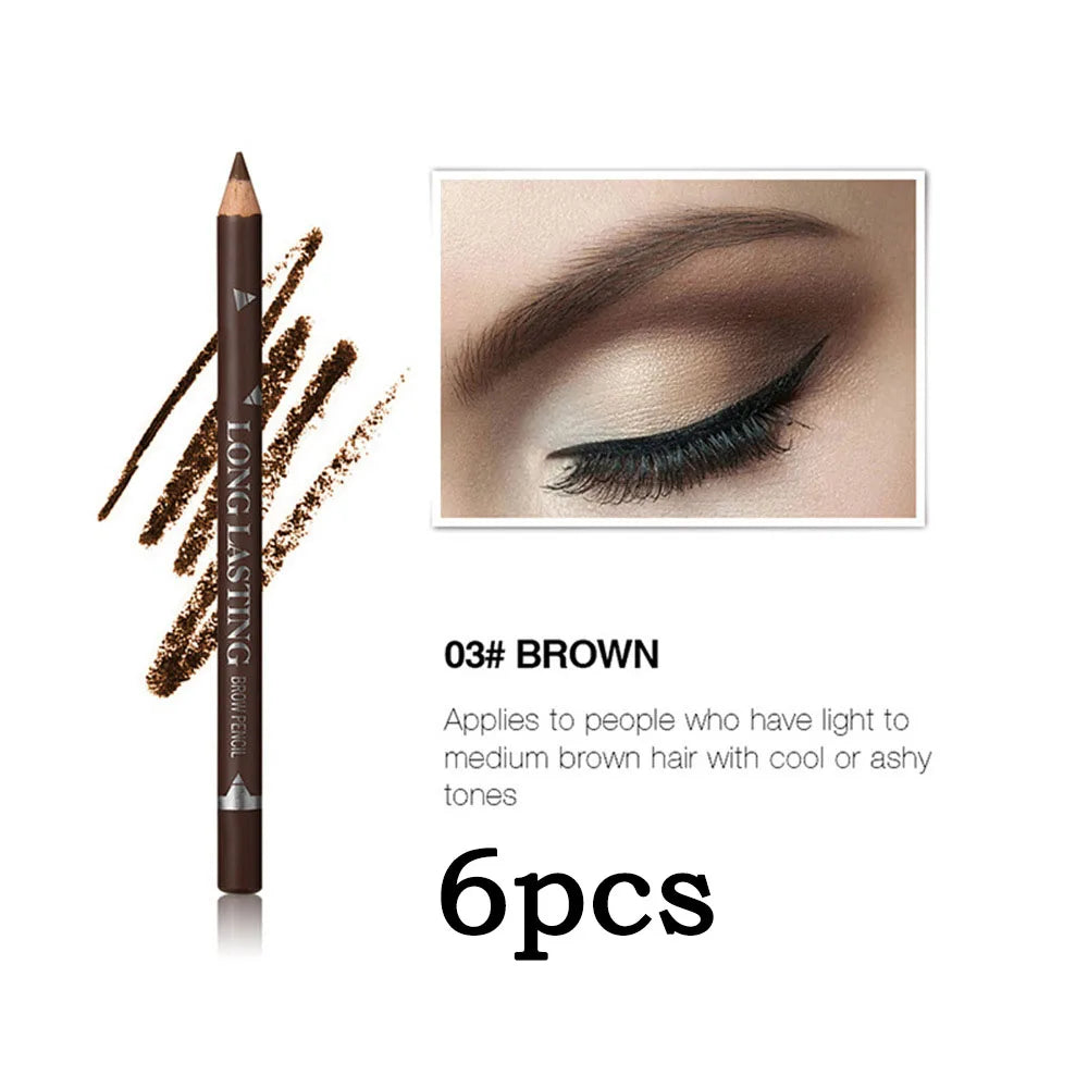 6pcs MENOW 3 Colors Long Lasting Waterproof Eyebrow Pencils Double Use Wooden Pole Eyeliner Permanent Makeup Tattoo Accessories