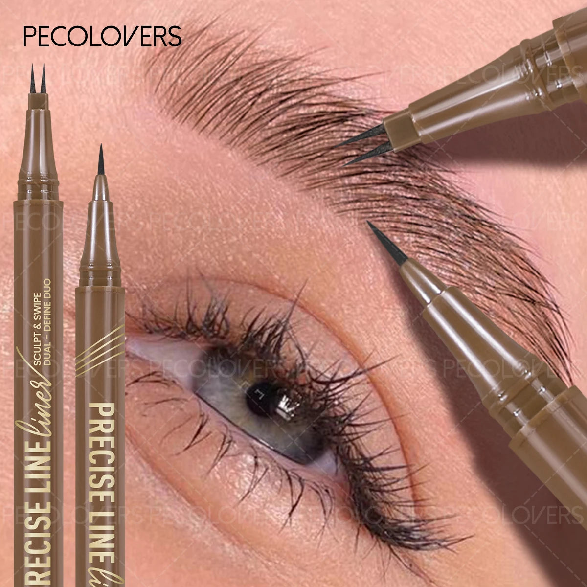 2 Forks Eyebrow Pencil Dual-Ended Artist Ultra-Fine Waterproof & Sweatproof, Natural 3D Wild Brow Look,