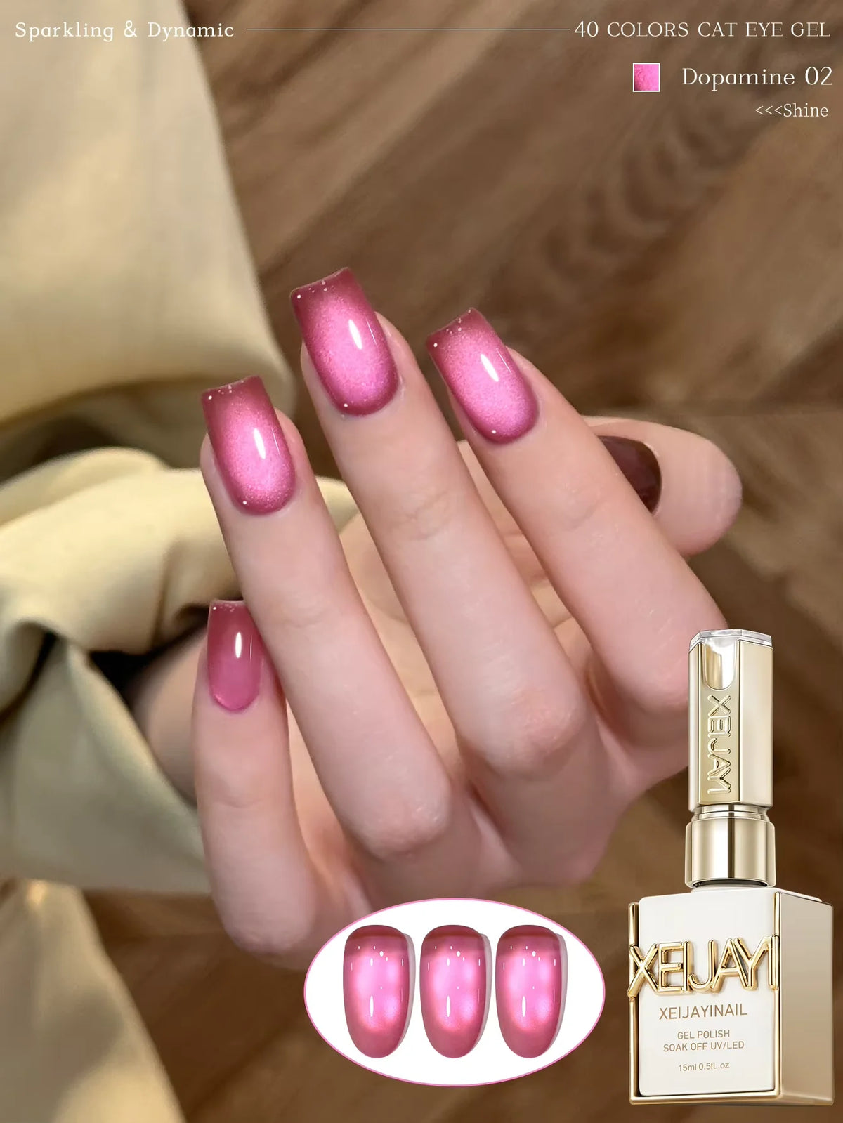 XEIJAYI 1Pc 15Ml Colorful Cat Eye Nail Gel Polish, Semi-Permanent Nail Art, Soak-Off UV LED Gel for Nail Salons & DIY Manicure
