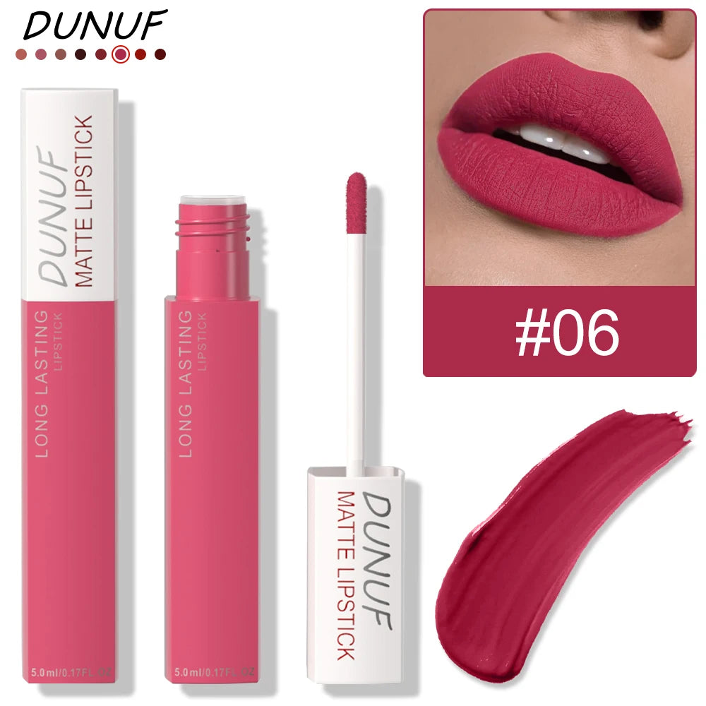 8 Color Easy To Apply Velvet Matte Lip Glaze Waterproof Lasting Liquid Lipstick Red Brown Non Stick Cup Matte Lip Gloss Cosmetic
