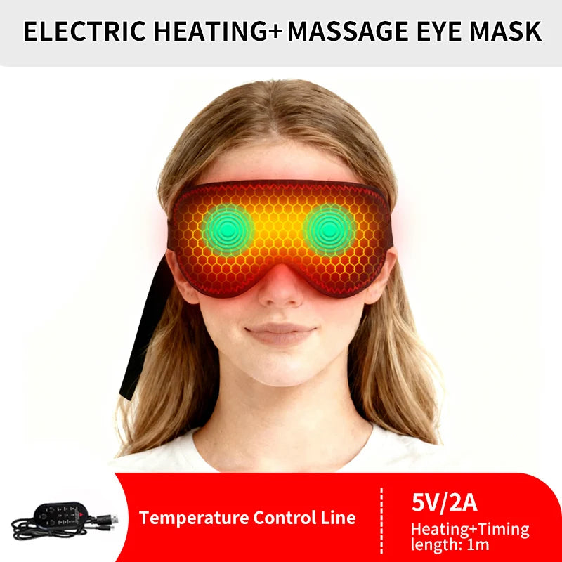 Electric Heated Massage Eye Mask - 3-Gear Vibration & Timer, Relieves Eye Fatigue from Overuse, Reduces Dark Circles, Aids Sleep