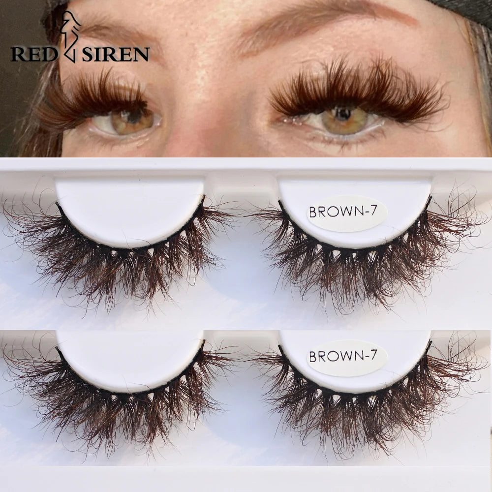 RED SIREN Brown Fluffy Mink Lashes 2026 New Design Luxurious Soft Natural Strip Lashes Cosplay Mink False Eyelashes Supplies