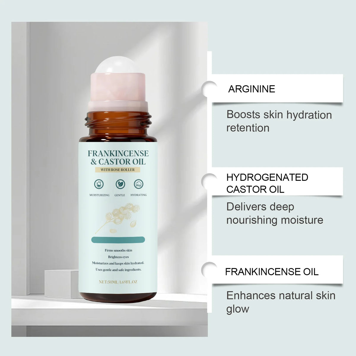 Frankincense Castor Oil Rollerball Soothing & Nourishing Roll-On Oil Improve Dryness Repair Portable Aromatherapy Body Skincare