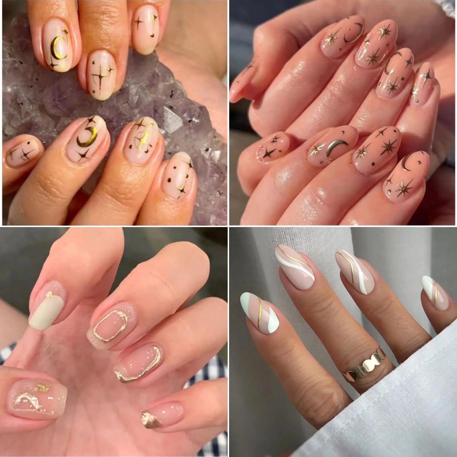 30 Sheets Gold Nail Art Stickers 3D Self-Adhesive Nail Decals Gold Line Star Nail Stickers for Acrylic Nails Gold Leaf