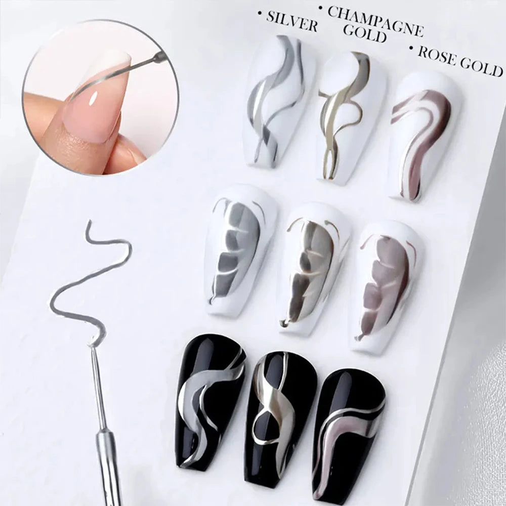 1/3Pcs Metallic Painting Liner Nail Gel Polish Gold/Silver/Rose Gold Chrome Mirror Effect Nail Gel Semi Permanent UV LED Vanrish